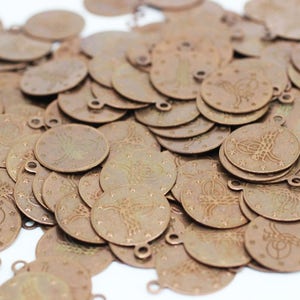 Copper Ottoman Coins, Sultan&#39;s Signature, 20mm Antique Copper Tugra Tags, Round Historical Charms, Sultanic Cipher, coin charms, OTMC