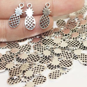 Antique Silver Pineapple Charms, Pineapple Bracelet and Necklace Findings, 8x20 mm Tiny Pineapple Charms, Tropical Fruit Pendant, KYS