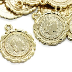 24 K shiny Gold Plated Coins, 24x29 mm Gold Pendant, italian coin charms, coin Pendants, Medallion Pendant, Coin charms, italian charms ITLC