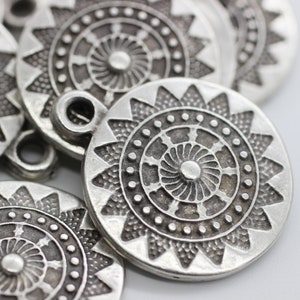 Matt Silver Plated Tribal Pendant, 22x27 mm, Talisman Pendant, Silver Pendants, Medallion Pendant, Ethnic Pendant, Round Pendant, TLSM