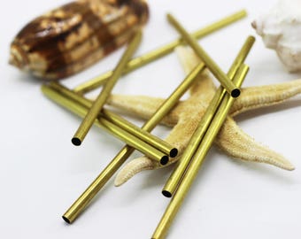 3.6x60mm Raw Brass Long Tube Beads, Tubes, Round Tube Beads, Fits 3 mm Cords, spacer beads, raw brass bead,
