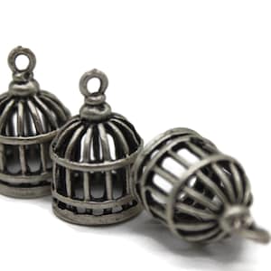Matt Silver Plated Birdcage Pendant, Jewelry Supplies, Cage Charms, Necklace Pendant, Necklace Charms, Making necklace, Bird charms