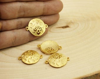Matt Gold Plated Coins, 20x25mm Gold Pendant, Round charms, Coin bracelet charms, Medallion Pendant, bracelet findings, bracelet charm