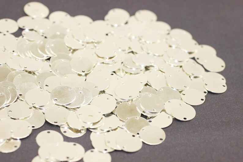 Silver Plated Tiny Round Charms, 12 mm Two Holes Connectors, Round Stamping Discs, Stamping Blanks, Stamping Tags, Coin Charms, SPDS image 2