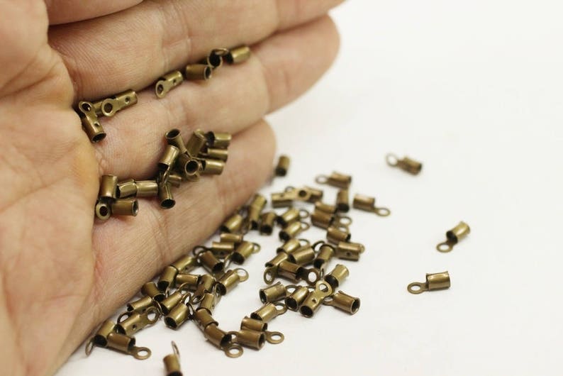 Cord Ends 3x8mm Cord tip leather ends Antique Bronze Leather Crimp Ends with Loop Crimps GNC Crimp End Findings crimps