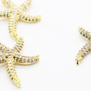Cz Starfish charms, cz jewelry, micro pave Starfish, Gold Plated Starfish pendant, cz pendant, Starfish necklace, pave starfish,  STRF
