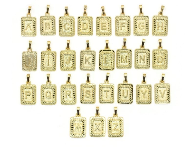 Gold initial necklace 24K Gold Plated square alphabet | Etsy