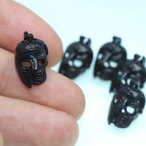 Antique Black Injured Spartan Skull Beads - 19mm Spartan helmet - Knife Paracord Lanyard, Bracelet beads, bracelet charms, skull beads