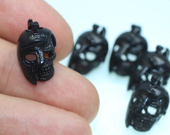 Antique Black Injured Spartan Skull Beads - 19mm Spartan helmet - Knife Paracord Lanyard, Bracelet beads, bracelet charms, skull beads