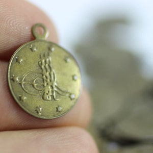 Sultan&#39;s Signature - Brass Ottoman Coins - 17mm Antique Bronze Tugra Tags - Round Historical Charms - Sultanic Cipher