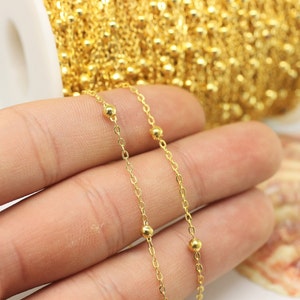 Gold Tone Brass Chains, 1.5x2 mm Soldered Ball chains, brass chain with beads, Necklace chains, Bracelet chains, cable chain