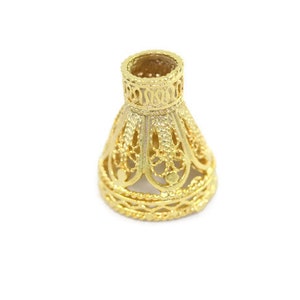 Gold Plated Filigree Cone Bead Caps, Gold Plated Filigree Caps, Flower Gold Caps - 15x18 mm, Bead cover, End caps, Findings, cone caps