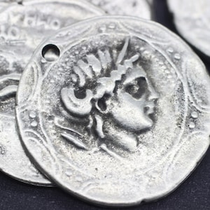 Matt Silver Cleopatra Coin Pendant, 28 mm Silver Pendant, coin charms, Roman Pendants, Medallion Pendant, Egypt coins, Silver Coins, CLEP