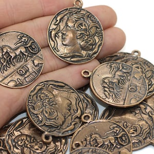 Kupfermünzen, 35 x 42 mm Kupferanhänger, doppelseitige Reize, römische Anhänger, Helen-Münzen, Helen-Charms, Troy-Charms, Troy-Münzen, Troy-Münzen
