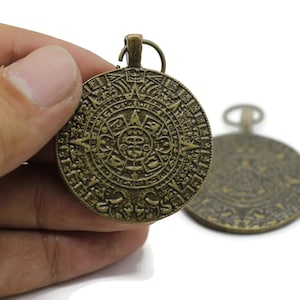 38 mm Antique Bronze Cursed Aztec Coin Medallion Pendant Pirates of the Caribbean Necklace, Aztec pendant, AZTC