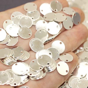 Minuscules breloques rondes plaquées argent, connecteurs à deux trous de 8 mm, disques d’estampage ronds, ébauches d’estampage, étiquettes d’estampage - icônes de pièces, SPDS