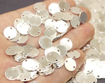 Silver Plated Tiny Round Charms, 8 mm Two Holes Connectors, Round Stamping Discs, Stamping Blanks, Stamping Tags - Coin Charms, SPDS