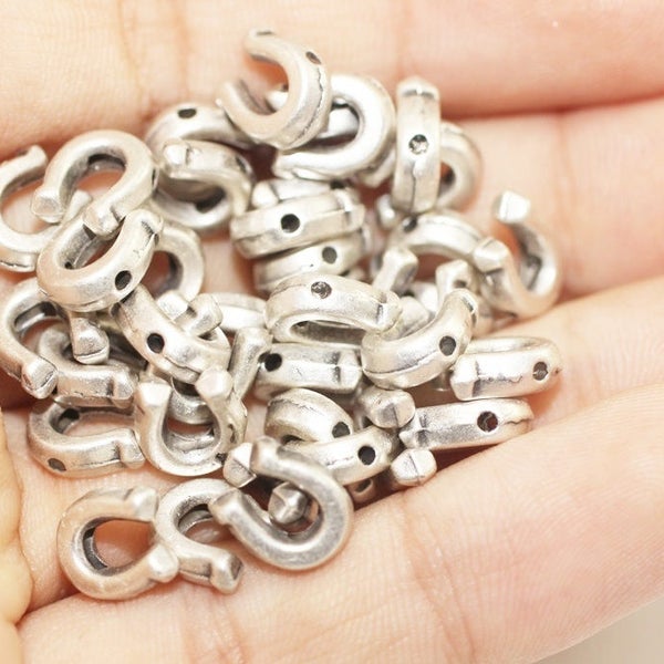 Matt silver mini horseshoe beads, 7.5x9mm, silver beads, Horseshoe Charms, Horse beads, Bracelet charms, good luck charms, good luck beads