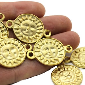 Matt Gold Plated Sun Connector, 24 x 39mm Matt Gold Bracelet charm With Two Holes, Egypt Charms, Bracelet connector, SNCR