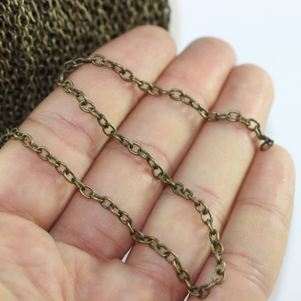 Antique Bronze Open Link Chains 2x3 mm Oval Link Chain, Box Chains, Bulk Chain, Necklace Chains, Bronze Link Chains, Soldered Chains