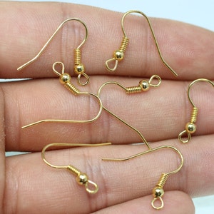 Gold Tone Earring Hooks, 20 mm Ear Wires, Earring Findings, Gold Ear Wires, Jewelry Supplies, making earrings, fish hook, ERKC