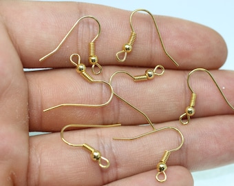 Gold Tone Earring Hooks, 20 mm Ear Wires, Earring Findings, Gold Ear Wires, Jewelry Supplies, making earrings, fish hook, ERKC
