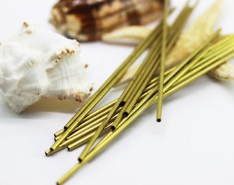 2x100mm Raw Brass Long Tube Beads, Tubes, Round Tube Beads, Fits 1 mm Cords, raw brass tubes,  brass tube findings,