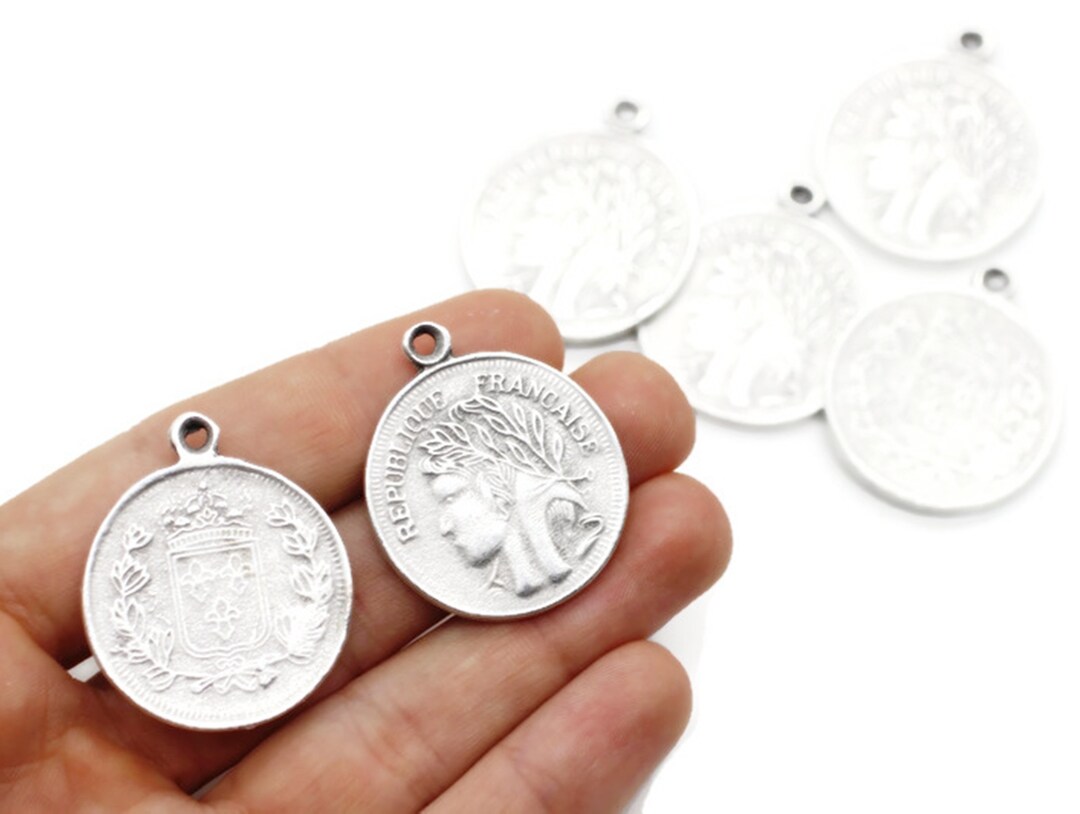 フランス コイン ペンダント、29x35、シルバー ペンダント、シルバー コイン チャーム、フランス ペンダント、メダリオン ペンダント、シルバー  コイン、フランス コイン、コイン チャーム、FCRC - Etsy 日本