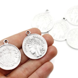 French Coin Pendant, 29x35, Silver Pendant, Silver coin charm, French Pendant, Medallion Pendant, Silver Coin, French coin, coin charm, FCRC