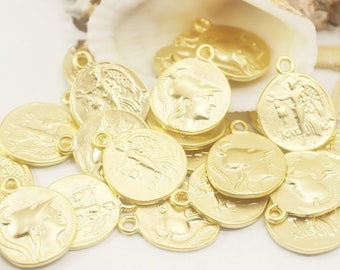 Monete placcate oro opaco, Ciondolo oro 24x30 mm, ciondoli a doppia faccia, Pendenti romani, Ciondolo medaglione, Monete, Monete Caesar, GRRC