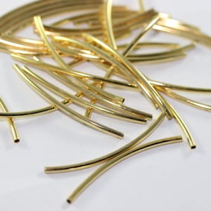 Gold Plated Curved Noodle Beads, Spacer Tubes, Curved Tubes, Curved Tube Thin Noodles 2x35mm, Tube Beads, Tube Charms,