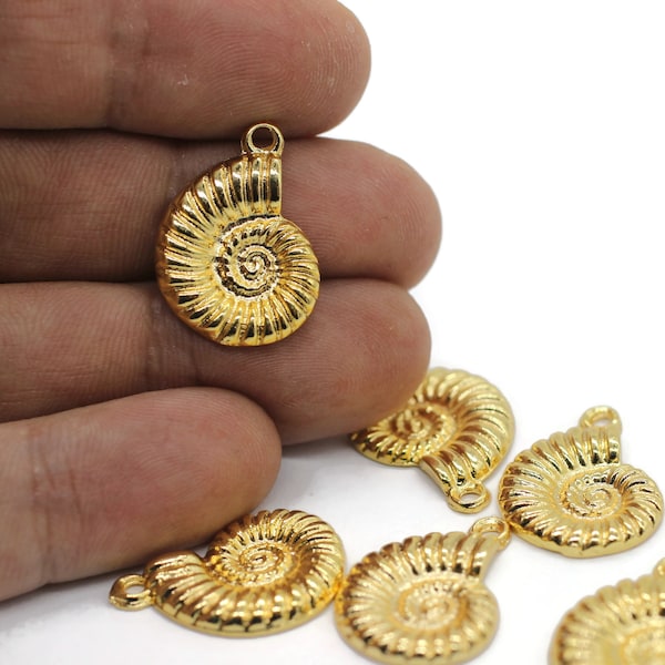 16x20mm 24k Shiny Gold Sea Shell Charm, Ammonite Fossil Shell Charms, Seashell Charm, Seashell Pendant, Shell Necklace, Beach Jewelry,  SHLK