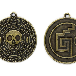 Antique Bronze Pirate Coins  36x40 mm, Pirates of The Caribbean Pendant, Aztec Silver Coin, Cosplay Supplies, AZTC