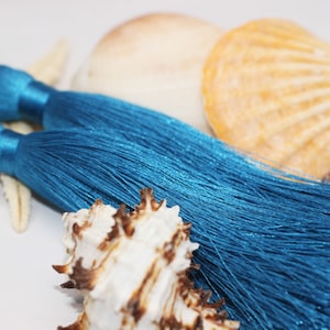 Azure Blue Extra Large Silky Tassel - 110 mm Large Tassels - Mala Necklace Jewelry Making Supply - Tassel Pendants - PSK 042