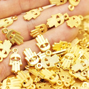 Gold Plated Hamsa Orientalist Charms - Hamsa Bracelet and Necklace Findings - 8x15 mm Tiny Hamsa Charms - Hamsa Pendant - Gold Fatima