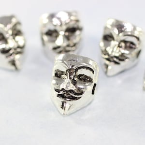 Antique Silver V for Vendetta Beads, 10mm x 13mm Mask Charms with Two Holes, V for Vendetta Beads KFA 009