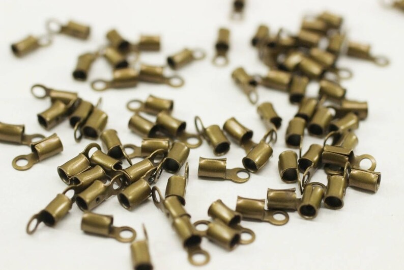 Cord Ends 3x8mm Cord tip leather ends Antique Bronze Leather Crimp Ends with Loop Crimps GNC Crimp End Findings crimps