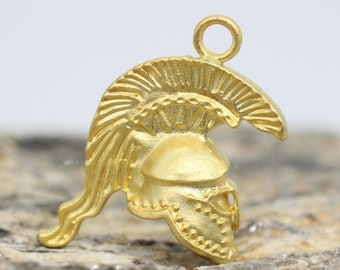 Matt Gold Plated Gladiator Helmet Pendant, 13x34 mm Large Knight Helmet Charms, Spartan Roman Warrior Pendant,  Gladiator Pendant, GDPT
