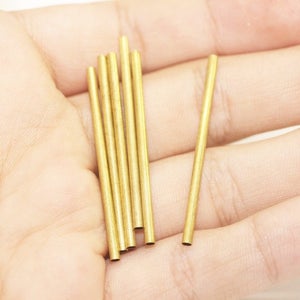 2x40mm Raw Brass Long Tube Beads, Tubes, Round Tube Beads, Fits 1.5 mm Cords