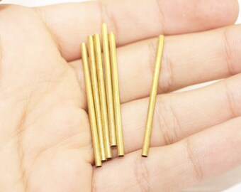 2x40mm Raw Brass Long Tube Beads, Tubes, Round Tube Beads, Fits 1.5 mm Cords