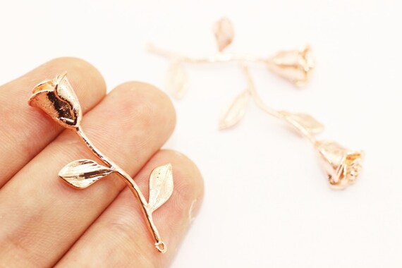 Rose Gold 3D Rose Pendant, Rose charm, Rose Necklace Jewelry, gift for her, rose gold rose charm, necklace rose charm, Jewelry Making, RSCP