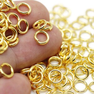 1.2x7 mm Shiny Gold Plated Jump Rings, Tiny Jump Ring Connector, Gold Plated Tiny Connectors, Gold Plated Ring Findings, 7mm Jumprings, JMPH