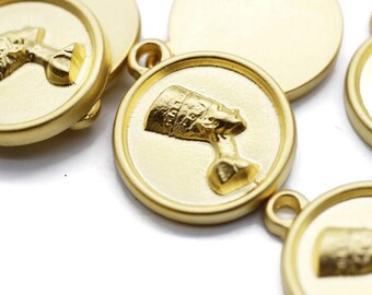 Matt Gold Egypt charms, 19x23mm Gold Pendant, Cleopatra charms, Gold charms, Necklace charms, disc charm, Egypt pendant, DSNC
