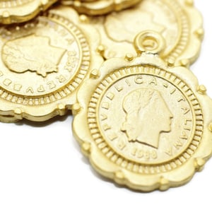 24 K Matt Gold Plated Coins, 24x29 mm Gold Pendant, italian coin charms, coin Pendants, Medallion Pendant, Coin charms, italian charms, ITLC