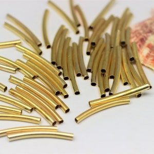 Gold Tone Curved Beads, Tube Beads, 3x30mm Spacer Tubes, Curved Tubes, Thin Noodles, Raw Brass Tubes, tube connectors, spacer beads,