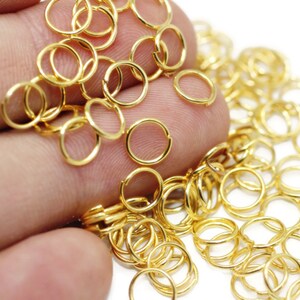 0.8x8 mm Shiny Gold Plated Jump Rings, Tiny Jump Ring Connector, Gold Plated Tiny Connectors, Gold Plated Ring Findings, 8mm Jumprings, JMPH