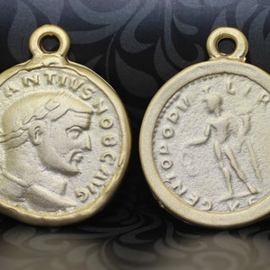 Matt Gold Coins, 26x32mm Gold Pendant, constantivs charms, coin charms, Medallion, constantivs pendant, necklace charms, roman coins, CONC