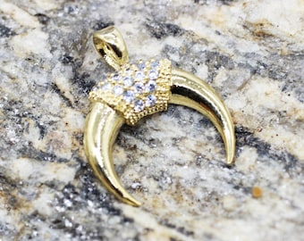 Gold Plated Cz Crescent charms, cz jewelry, micro pave moon, Moon pendant, cz pendant, Crescent necklace, pave moon, Crescent charm, MPCM