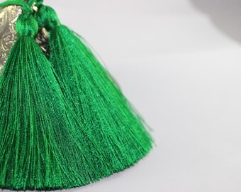 Office Green Thread Tassels, 80mm Thick Tassels, tassel for jewelry, jewelry making, necklace tassels, earring tassels, silk tassels, PS024