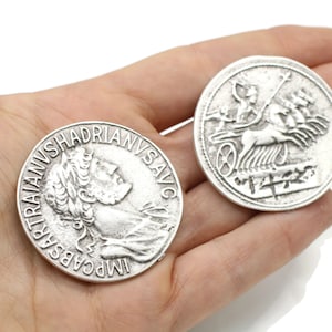 Imp Caesar Traian Hadrianvs avg, Antique silver coins, 42 mm Roman Empire artifact, Ancient Greek Rome art coins, Replica coins, HST